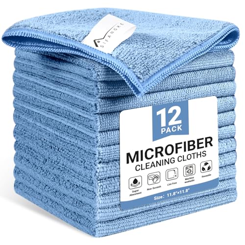 SIFANGKE Microfiber Cleaning Cloth, 12 Pack Blue Cleaning Rags for Housekeeping, Reusable Microfiber Towels for Car, Kitchen, Bathroom and Household Cleaning Supplies, 11.8"X11.8" - color: J.blue, size: 1 Count (Pack of 12)
