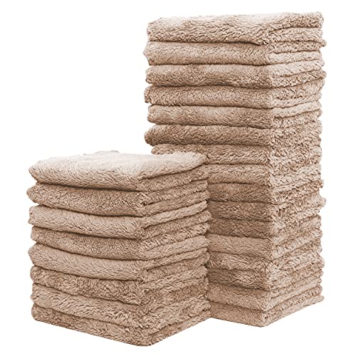 Sunny zzzZZ 24 Pack Kitchen Dishcloths - Does Not Shed Fluff - Reusable Dish Towels, Dish Cloths, Super Absorbent Coral Fleece Cleaning Cloths, Nonstick Oil Washable Fast Drying, 7 x 9 Inch (Brown) - color: Brown, size: 7 x 9 Inch