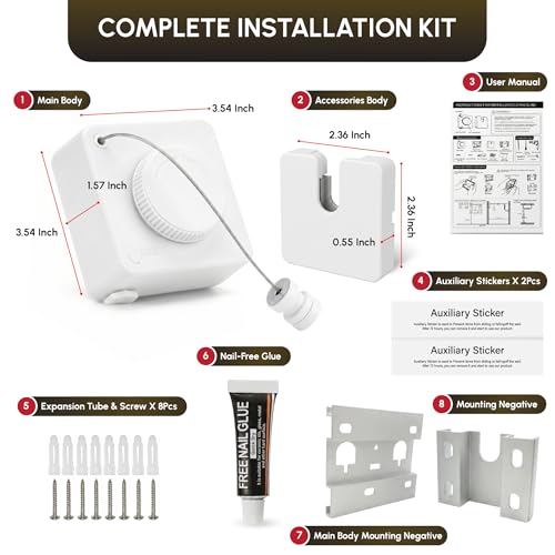 Retractable Clothesline Indoor, Wall Mounted, White - color: White