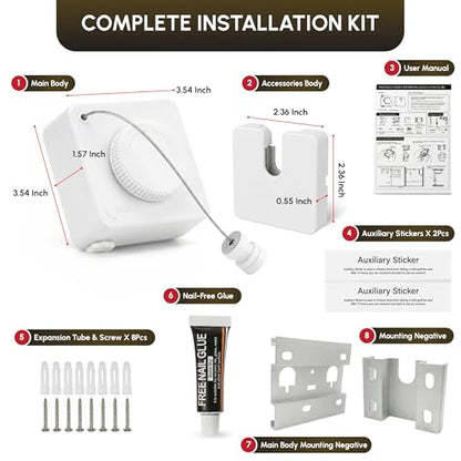Retractable Clothesline Indoor, Wall Mounted, White - color: White