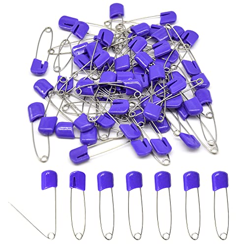 50 PCS Safety Pin 54mm/2.2in Baby Diaper Pins for Cloth Plastic Head Baby Pins for Diapers Stainless Steel Cloth Pins with Locking Closures Nappy Pin for Crafts（DT/Purple） - color: Purple