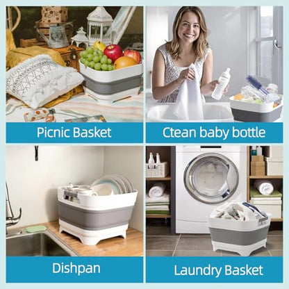 2.6 Gal/10L Collapsible Wash Basin with Drain Plug, Dish Tub - color: Gray