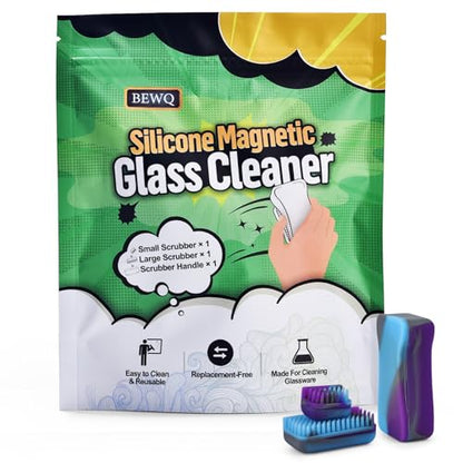 Magnetic Glass Cleaner Kit Dual Silicone Scrubbers with Handle, Purple - color: Purple