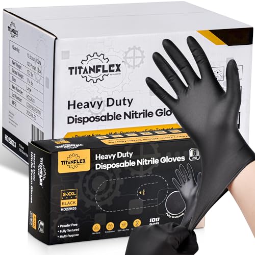 TitanFlex Heavy Duty Black Nitrile Gloves, 6 Mil, Fully Textured, Mechanic Disposable Gloves, Latex Free, Powder Free - color: Black (1000ct), size: X-Large