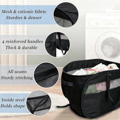 100L Extra Large Durable Collapsible Laundry Baskets, Black, 2‑Pack - color: Black * 2