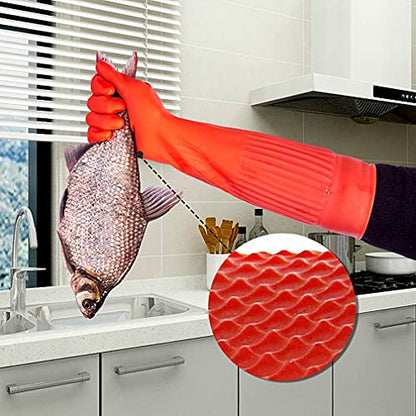 Arms Length Rubber Gloves Household Long Cleaning Gloves Reusable Kitchen Natural Rubber Living Wash Gloves - size: Small - 21.7" x 3.9"