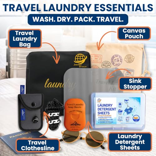 Travel Laundry Detergent Sheets Gift Set – Complete Travel Laundry Kit with Pocket Size Soap Sheets, Clothesline, Sink Stopper, Laundry Bag & Storage Pouch – Hotels, Cruises & Travel - style: Travel Laundry Kit 6-piece Gift Set