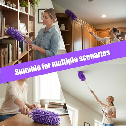 Extendable Feather Duster Telescopic Dust Remover for Home Office Car Furniture High Ceiling Cleaning Multi Purpose Tool(Purple,Long Head) - color: Purple, size: 11.0 in