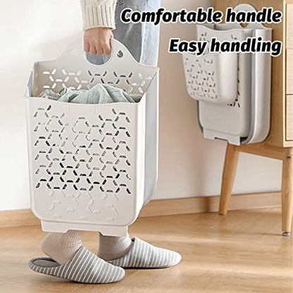 2PCS Hanging Laundry Baskets with Carry Handle, Foldable Plastic Laundry Hamper, Wall Hanging Storage Basket, Dirty Clothes Storage Bin Multi-function Storage Container, Set of 2 (Blue,Small) - color: Blue