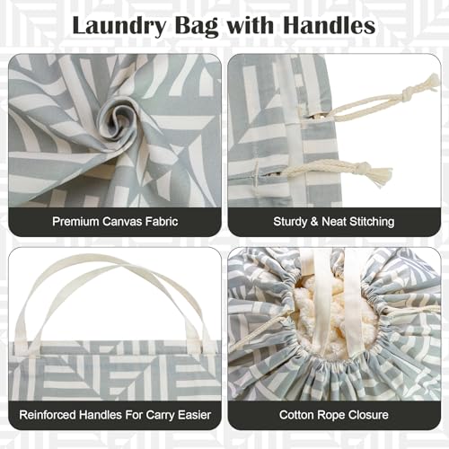 Canvas Laundry Bag with Handles & Drawstring, XL 33"Wx 35"H, Geometry Gray - color: Geometry Light Gray,1pc XL, size: XL 33"W x 35"H┃1 Pack