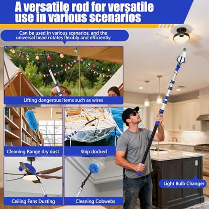 30FT High Ceilings Cobweb Dusters for Cleaning Kit with Extension Pole - color: Blue, size: 24 feet