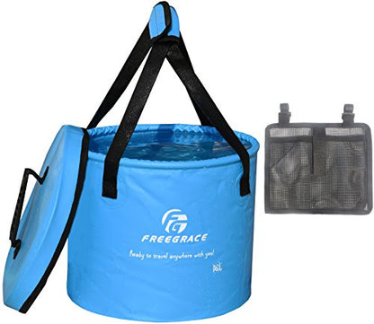 Freegrace Collapsible Water Bucket with Lid 10L Portable Camping Wash Basin - color: Sky Blue, size: 10L