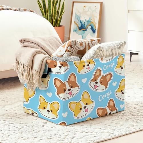 Cute Corgi Foldable Laundry Basket Hamper with Handles, 56L Large Capacity Toy Storage Organizer, Collapsible Clothes Hamper for Home Decor and Bedroom Organization. - color: Cute Corgi