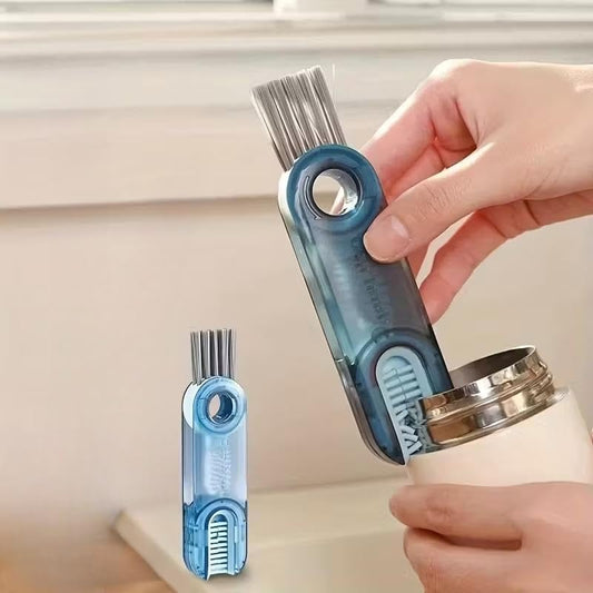 Three-in-One Cup Lid Cleaning Brush, Multipurpose Crevice and Bottle Cleaning Brush, Cleaning Supplies, Home Kitchen Crevice Cleaning Tool, Blue - color: Blue