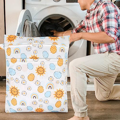 2pcs Travel Waterproof Laundry Bag, Cloth Diaper Wet Dry Bags with Handle 2 Zipper Pockets Washable Dirty Clothes Travelling Hanging Bathing Beach Daycare Yoga Gym Sports Exercise Swimsuits - color: Cartoon 3 White + Blue