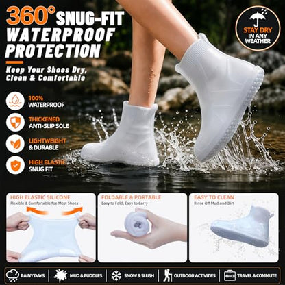 Waterproof Shoe Covers, Reusable Silicone Rain Shoe Covers, White, XL