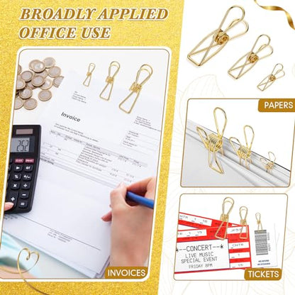 Sabary 100 Pcs Paper Clip Metal Wire Clothespin, Small, Medium, Large, Gold - color: Gold, size: Multi-Size Set (Small, Medium, Large)