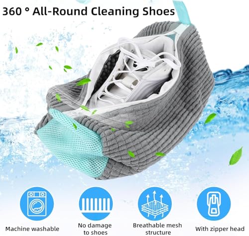 Reusable Shoe Washing Machine Bag & Shoes Laundry Bag for Washer and Dryer, with Self-Locking Zipper, 360° Deep Cleaning, Protects Shoes & Washer – Also Acts as Shoe Dryer Bag for Sneakers (2, grey)