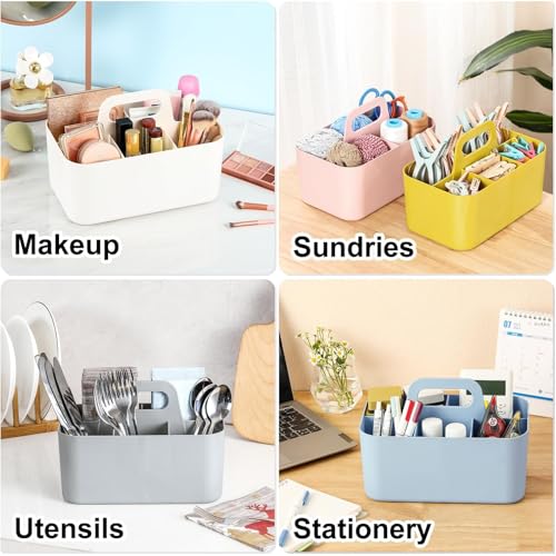 Multiuse Caddy Organizer with Handle, Portable Divided Plastic Tote Bin - Art Craft, Stationary Pen Marker Crayons, Makeup Hair Supplies Storage - Bathroom, Classroom, Dorm, Office, Desk Holder -White - color: White