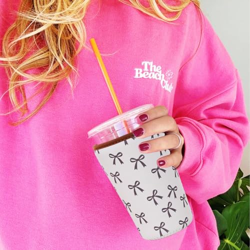 Reusable Insulated Neoprene Iced Coffee Cup Sleeve, Durable Drink Sleeve for Cold Beverages, Beverage Holder for Iced Coffee (Cream Bow) - color: Cream Bow