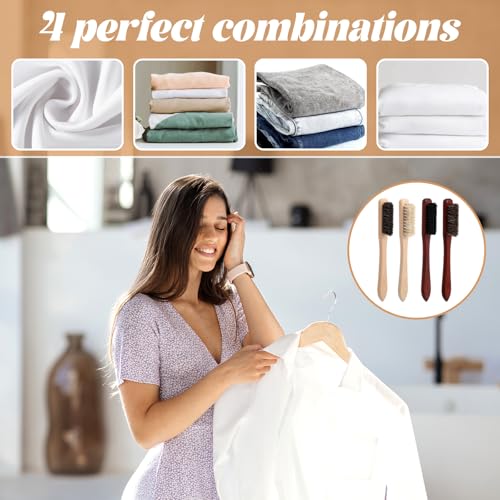 4 Pcs Wood Laundry Stain Brush Set Stain Remover Brushes with Bristles Laundry Accessories Small Cleaning Brush Set for Clothes Furniture Leather