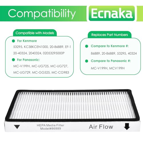4 Pack 86889 HEPA Media Filter Replacement for Sears Kenmore EF-1, 86889, 20-86889, 40324, 53295, KC38KCEN1000 Canister and Upright Vacuum Cleaner, Also For Panasonic Part MC-V199H - size: 86889-4P-Filter