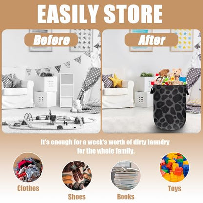 Grey Black Leopard Print Laundry Basket, Foldable Animal Leopard Laundry Hamper Tote Bag Dirty Clothes Storage Bucket Organizer for Bathroom/Laundry/Bedroom 15.7"x19.6" - color: Grey Black Leopard Print