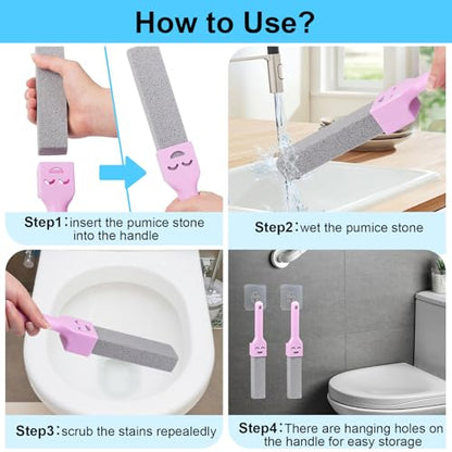 Herda 8-Pack Pumice Stone Scouring Stick with 2 Universal Handles, Pumice Stone for Cleaning Stove, Toilet, Tub, Grill, Swimming Pool, Sink, Removes Hard Water Rings, Calcium Deposits, Rust Buildup - size: 8 Count (Pack of 1)