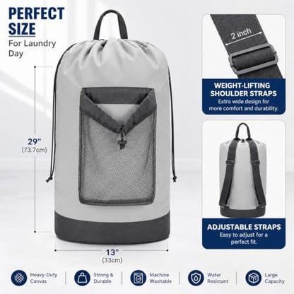 Laundry Bag Backpack Foldable Laundry Backpack College with Straps Large Capacity Portable Laundry Bags for College Travel Laundry Room (Gray) - color: Gray