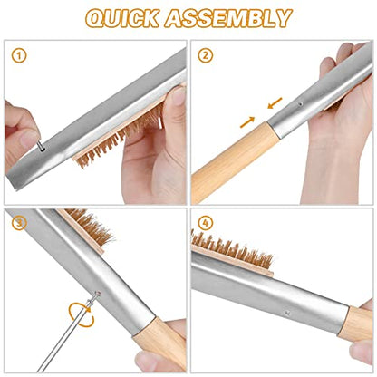 Aolso Pizza Oven Brush, 26" Brush and Stainless Steel Scraper for Pizza Stone, BBQ Grill Cleaning Brush Non Scratch Heat Proof Brass Bristles with Screwdriver, Outdoor Pizza Oven Accessories - size: 26" Brass Bristles