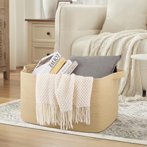 OIASKET 95L Extra Large Blanket Basket, 24" x 16.9" x 14.2" Woven Basket - color: Jute, size: 24"x16.9"x14.2"