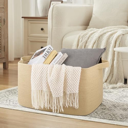 OIASKET 95L Extra Large Blanket Basket, 24" x 16.9" x 14.2" Woven Basket - color: Jute, size: 24"x16.9"x14.2"