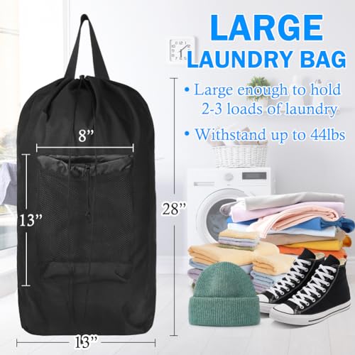Tenn Well Laundry Bag Backpack, Heavy Duty Large Laundry Bag with Straps & Mesh Pocket, Clothes Hamper Bag for College Dorm, Laundromat, Apartment - color: Black, size: 13"x28"