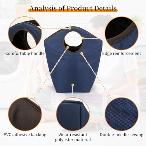 47L Collapsible Laundry Hamper, Waterproof Nylon Fabric - color: Blue, size: 17"L x 9.5"W x 18"H