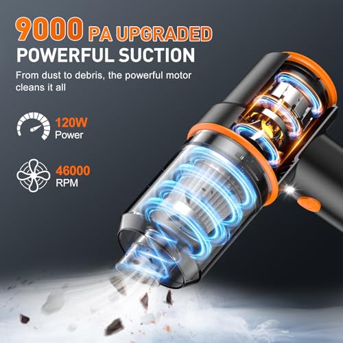KMM Handheld Car Vacuum Cleaner, 9000PA Hand Held Vacuum & Air Duster - color: Black Orange