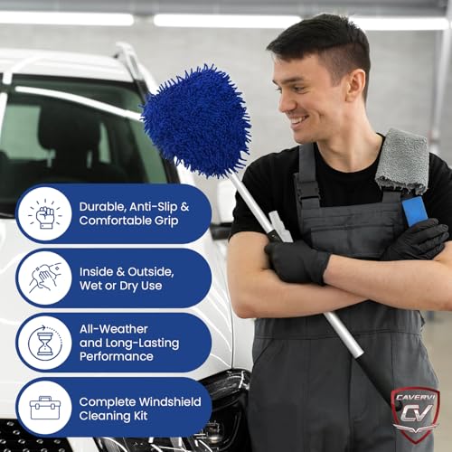 Windshield Cleaner Tool for Inside Car Windows, 6 Microfiber Pads