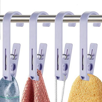 Laundry Hooks with Clips Hanger Closet Organizer Clamps Socks Boot Bras Towels for Bathroom Wardrobe Kitchen Office 4Pcs (Purple) - color: Purple
