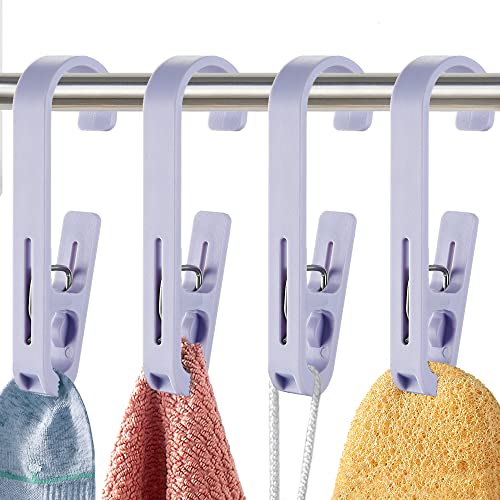 Laundry Hooks with Clips Hanger Closet Organizer Clamps Socks Boot Bras Towels for Bathroom Wardrobe Kitchen Office 4Pcs (Purple) - color: Purple