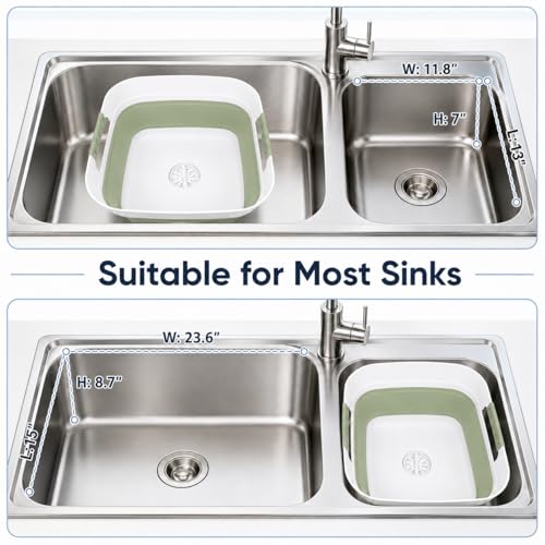 Collapsible Dish Basin with Drain Plug, 2.4 Gal 9L Foldable Wash Basin, Portable Sink Tub for Kitchen, Baby Bottles, Camping, RV, Vegetable Washing and Beverage Tub, Green - color: Green