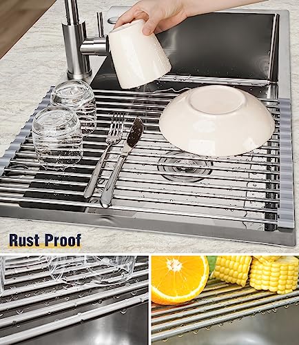 Tomorotec Roll Up Dish Drying Rack Over Sink, 304 Steel, 17.7x12.5, Grey - color: Gray, size: 17.7 x 12.5 in