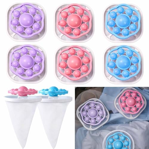 6 PCS Hair Filter Bag Floating Lint Catcher for Washing Machine Pet Hair Catcher Spherical Shape Lint Trap Cleaning Tool Reusable Washing Hair Filter Cleaning Mesh Bag Dog Cat Hair Remover for Laundry