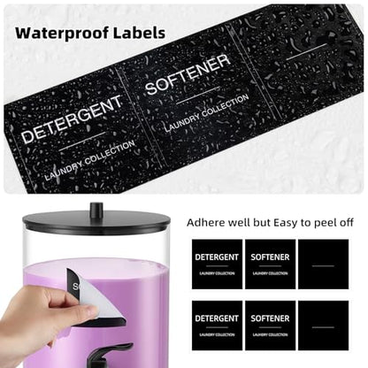 Glass Laundry Detergent Dispenser, 128 oz / 3.5L Fabric Softener Dispenser for Laundry Room Organization, Detergent Holder with Plastic Spigot (Black, 1 Pack)