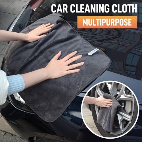 SINLAND Microfiber Car Drying Towels Detailing 16 x 24inch 6 Pack Grey