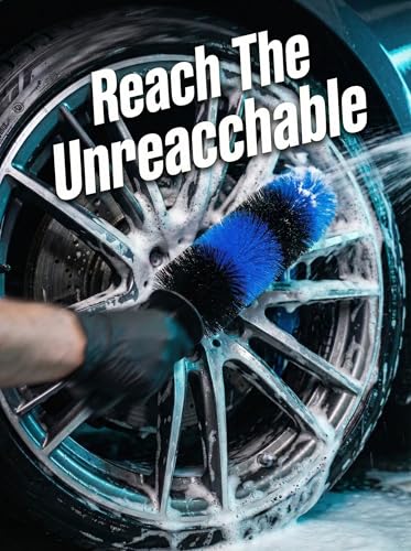 TAKAVU Wheel & Tire Brush, Long Soft Bristle, Easy Reach for Rims (Blue) - color: Blue & Black