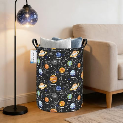 Round collapsible Solar System planet Laundry Hamper for Adults Kids - color: Black Planet
