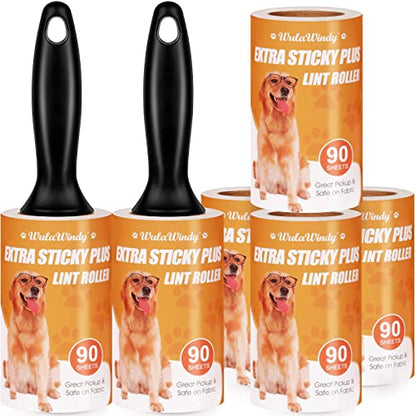 WulaWindy Extra Sticky Lint Rollers for Pet Hair, 6 Rolls, 2 Handles - size: 6 Pack