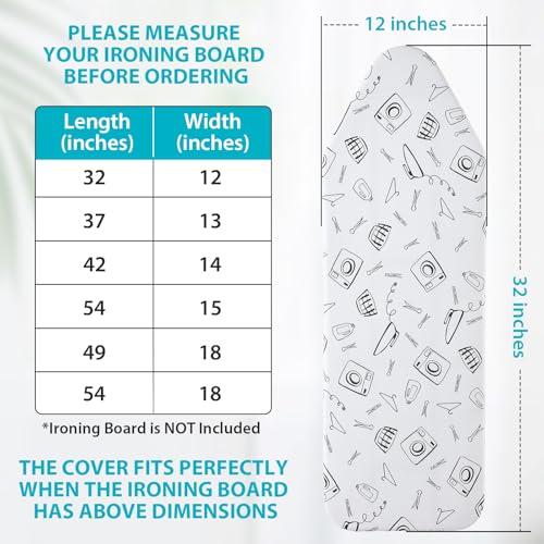 Seiritex Extra Wide Ironing Board Cover and Pad 18 x 54 inch Heat Reflective with Hook and Loop Fasteners, Thick Padding with Elasticized Edges, 3 Layers Iron Board Cover (White) - color: White, size: 18x54