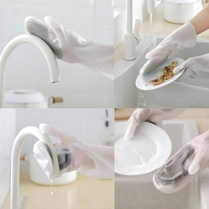 2 Pair Dishwashing Gloves with Scrubbing Bristles Dishes Washing Glove Brush Scrapper for Household Cleaning Kitchen Bathroom Car Garden