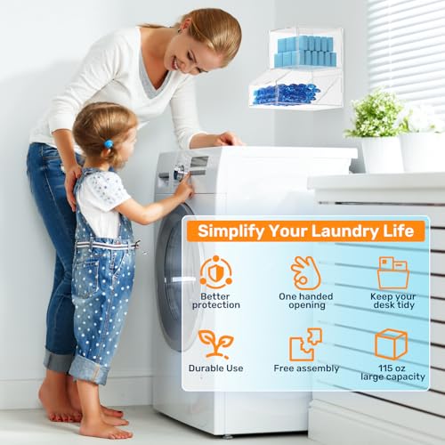 Acrylic Laundry Pods Organizer with 2 Lids - Multi-Purpose Dispenser for Dishwasher Pods, Detergent Powder, Dryer Balls & Snacks | Wall Mount or Desktop Storage