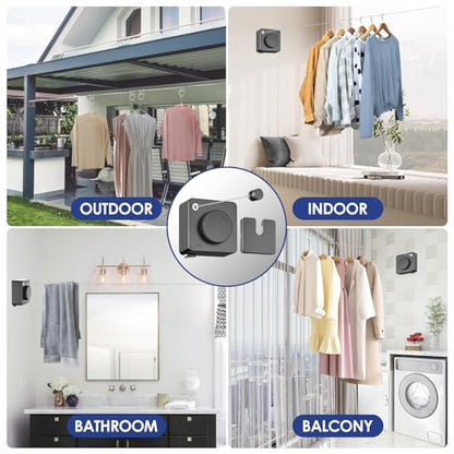Retractable Clothesline Indoor, Non-Sagging Clothes Line Retracting Outdoors,15.6Ft Heavy Duty Clothes Drying Laundry Line, Wall Mounted Clothesline (Grey) - color: Grey-15.6ft